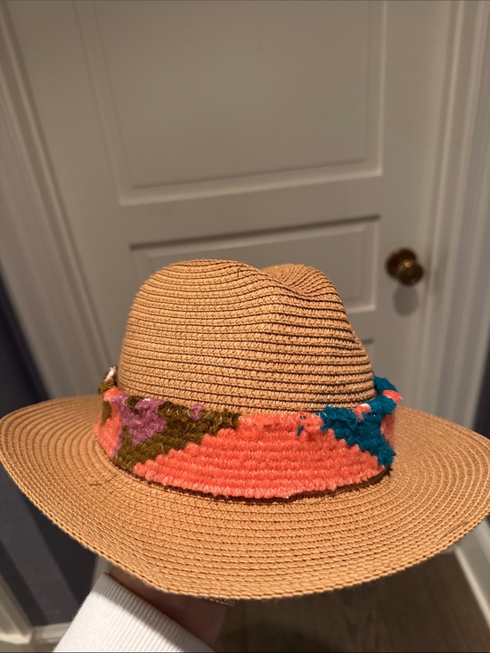 Orijinal Accessories - Woven Straw Fedora with Colorful Band - Tan & Coral Accent